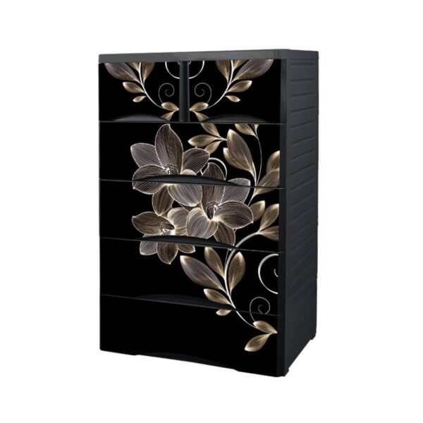 Bengal Wardrobe Black Leaf Double 5 Drawer